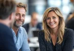 Three people at meeting
