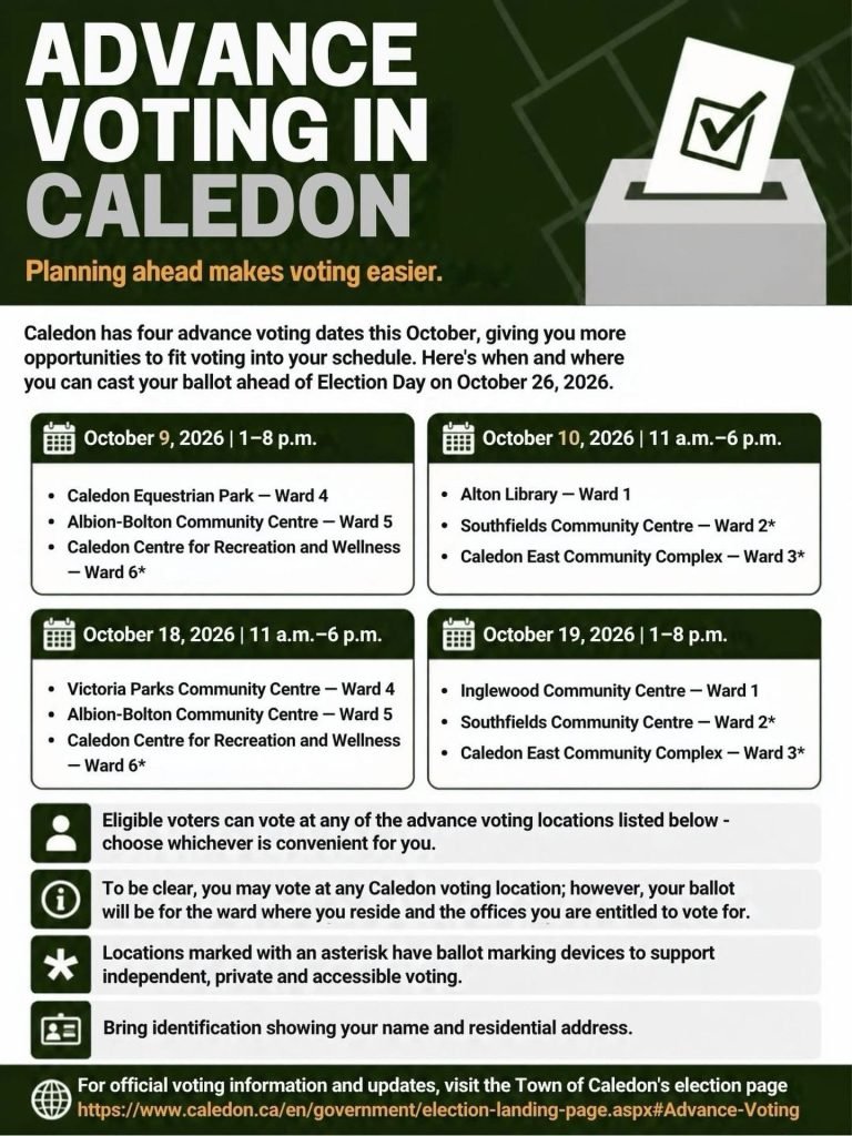 Graphic - Advance Voting Days - Caledon Election 2026